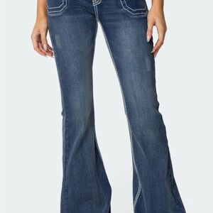 Edikted Contrast Stitch Flare Jeans